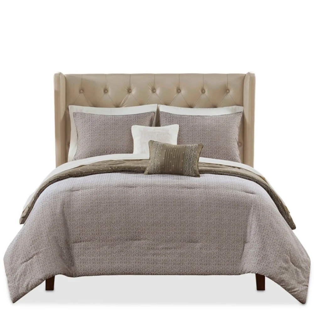 SUPER SALE ** BRAND NEW IN BAG ** 9 PC Elegant Tan and Cream Bedding Set